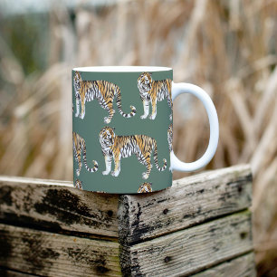 Taza Bicolor Patrón silvestre de los tigres de acuarela tropica