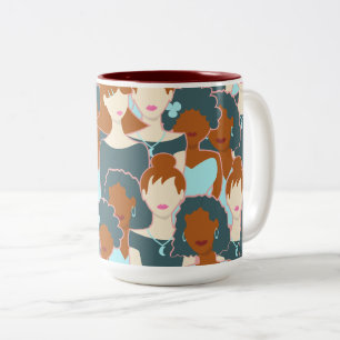 Taza Bicolor Patrón sin fisuras con chicas negros y chicas blan
