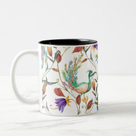 Taza Bicolor Patrón sin foco con pavo real y flores