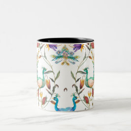 Taza Bicolor Patrón sin foco con pavo real y flores
