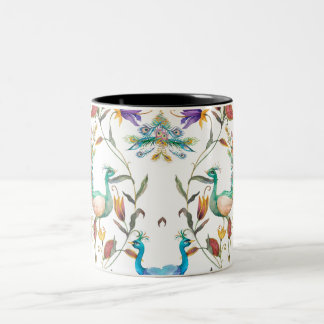 Taza Bicolor Patrón sin foco con pavo real y flores