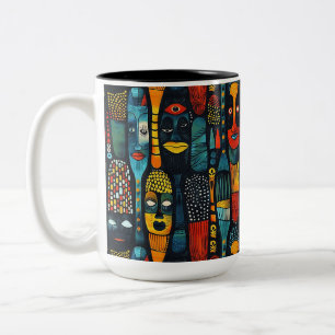 Taza Bicolor Patrón tribal africano con ídolos.