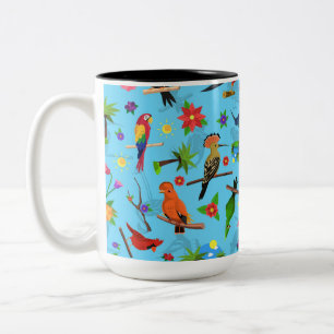 Taza Bicolor Patrón Turco De Aves Sin Mar Y Flamingo Y Arara