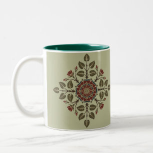 Taza Bicolor Patrón Victoriano Vintage Audsley Tudor Rose Arte