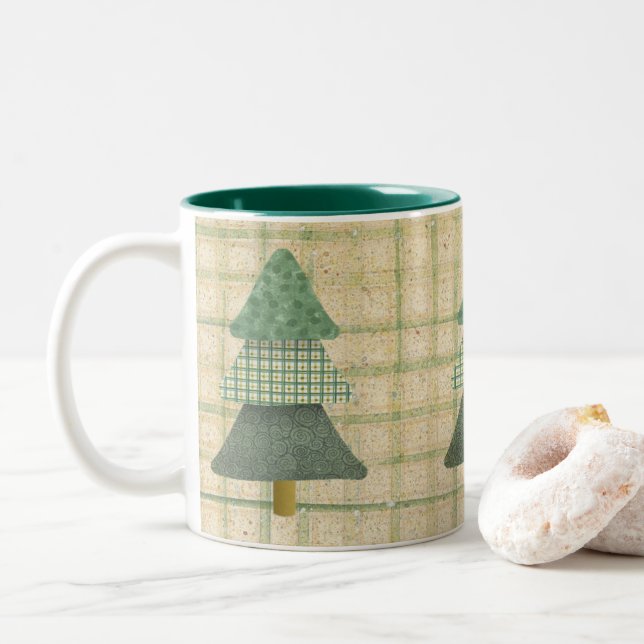 Taza Bicolor Patrones de país Pine Tree Mug (Con donut)