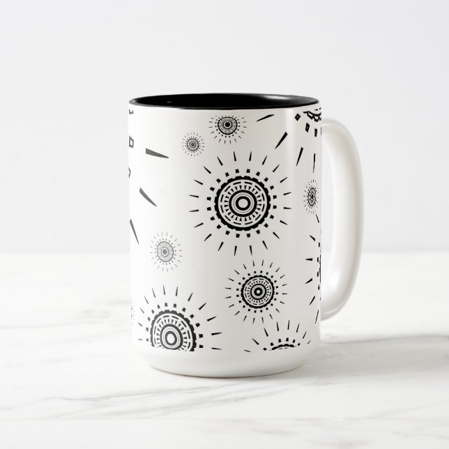 Taza Bicolor Patrones de ráfagas negras sobre blanco (Anverso derecho)