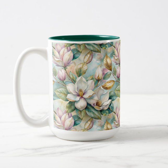 Taza Bicolor Pattern Elegant Magnolia Flowers (Izquierda)