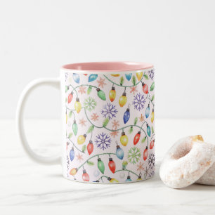 Taza Bicolor Pattern Retro Christmas Lights