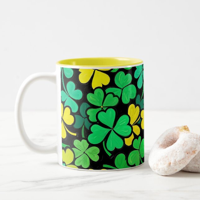 Taza Bicolor Pattern St. Patrick's Day Clovers (Con donut)
