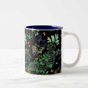 Taza Bicolor Pavo real ornamentado y floral vintage