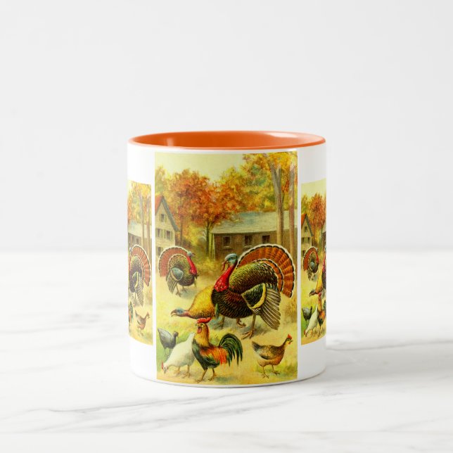 Taza Bicolor Pavos y pollos (Centro)