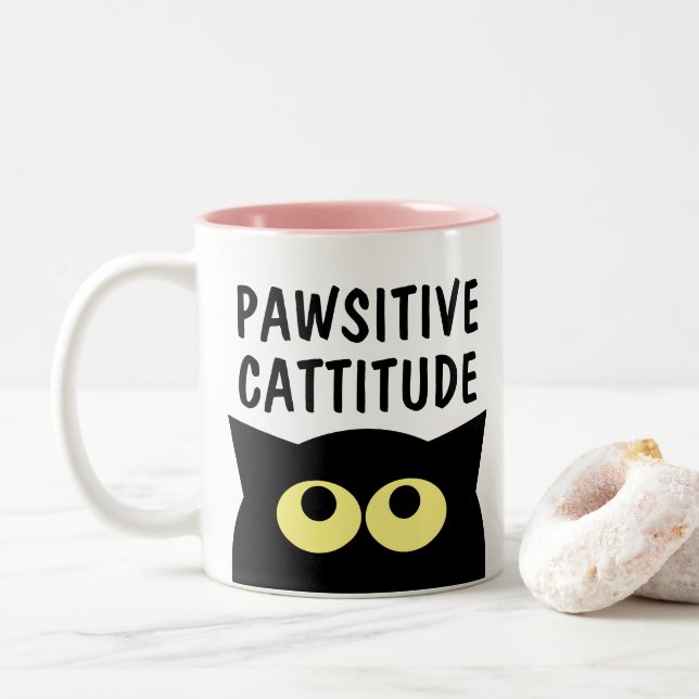 Taza Bicolor Pawsitive Cattitude gato divertido personalizado t (Con donut)