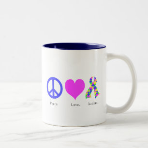 Taza Bicolor Paz. Amor. Autismo. Mug (color pastel)
