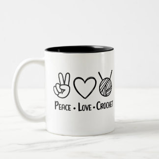 Taza Bicolor Paz Amor Ganchillo