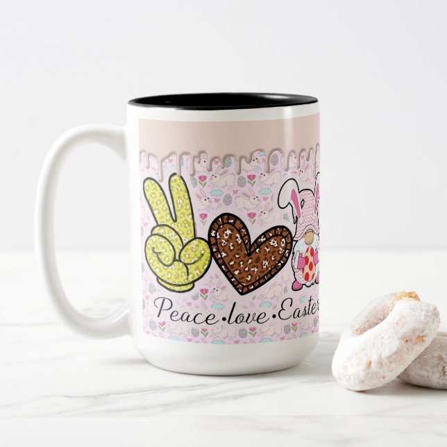 Taza Bicolor Peace Love Easter Gnome (Con donut)