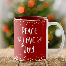 Taza Bicolor Peace Love Joy Moderna Typography Gold Confetti Re