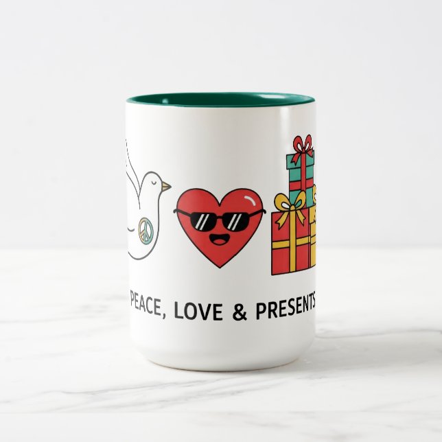 Taza Bicolor Peace, Love & Presents Christmas (Centro)