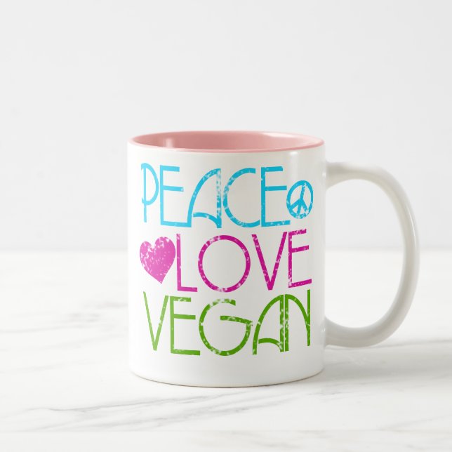 Taza Bicolor . Peace.Love.Vegan. (Derecha)