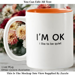 Taza Bicolor Peace & Quiet or Introvert Quote Modern Minimalist