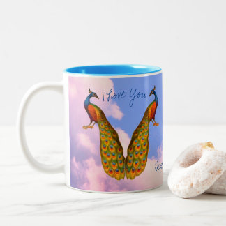 Taza Bicolor Peacock Pair Art I Love You Personalizado