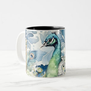 Taza Bicolor Peacock Verde azulado y Sage Fethers Floral Damask