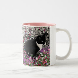 Taza Bicolor Pecas en flores II - gato del gatito del smoking