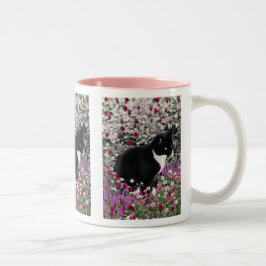 Taza Bicolor Pecas en flores II - gato del gatito del smoking
