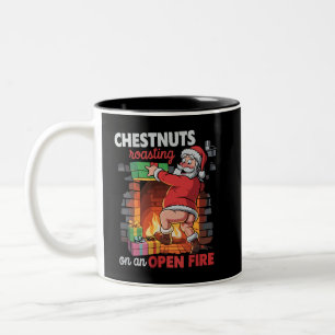 Taza Bicolor Pechos Nueces Asándose Divertido Travieso Santa Su
