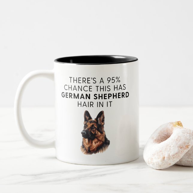 Taza Bicolor Pelo Divertido de Perro Pastor Alemán (Con donut)