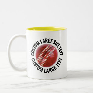 Taza Bicolor Pelota de Cricket & Texto Grande AMARILLO 11oz Per