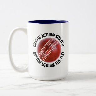 Taza Bicolor Pelota de Cricket & Texto Mediano AZUL MARINO 15oz