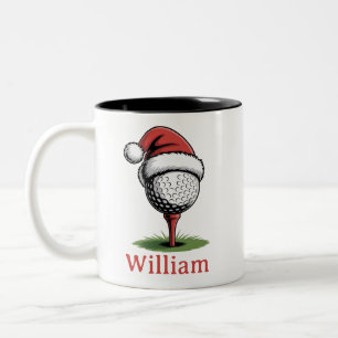Taza Bicolor Pelotas de Golf Nombre Personalizado Navideñas Gol