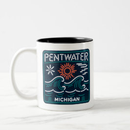 Taza Bicolor Pentwater Michigan Neon Rótulo Coffee Mug