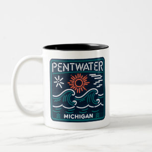 Taza Bicolor Pentwater Michigan Neon Rótulo Coffee Mug