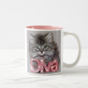 Taza Bicolor Pequeña Diva Kitty - "Mantén tu cola alta..."