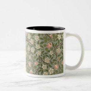 Taza Bicolor Pequeño diseño del papel pintado de la flor rosa
