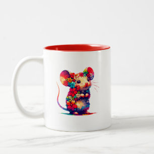 Taza Bicolor Pequeño Y Pequeño Ratón Floral. ¡Squeak!