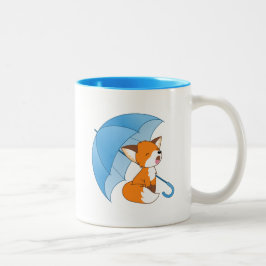 Taza Bicolor Pequeño zorro somnoliento bajo el paraguas
