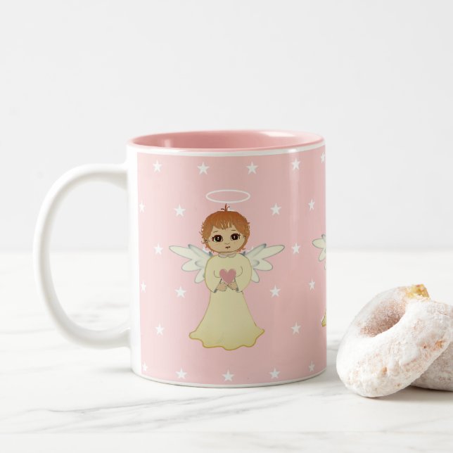 Taza Bicolor Pequeños ángeles dulces (Con donut)