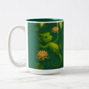 Taza Bicolor Pequeños ojos de cachorro de dragón verde bebé nad
