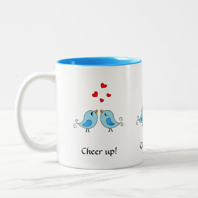 Taza Bicolor Pequeños pájaros, corazones y caligrafía (Izquierda)