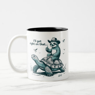 Taza Bicolor Pereza Montando Tortuga Humor Me Pongo a Ello Inme