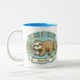 Taza Bicolor Perezoso de Tomarlo Fácil Nombre Personalizado 