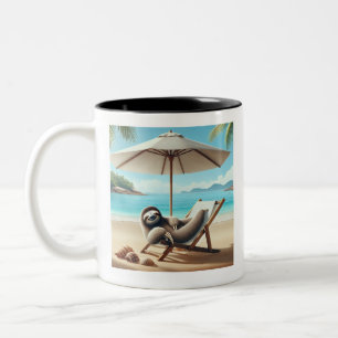 Taza Bicolor Perezoso en la playa divertido