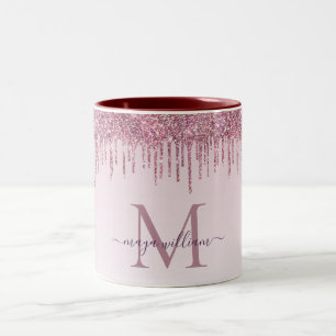 Taza Bicolor Perforaciones elegantes de Rosa de Monograma Purpu