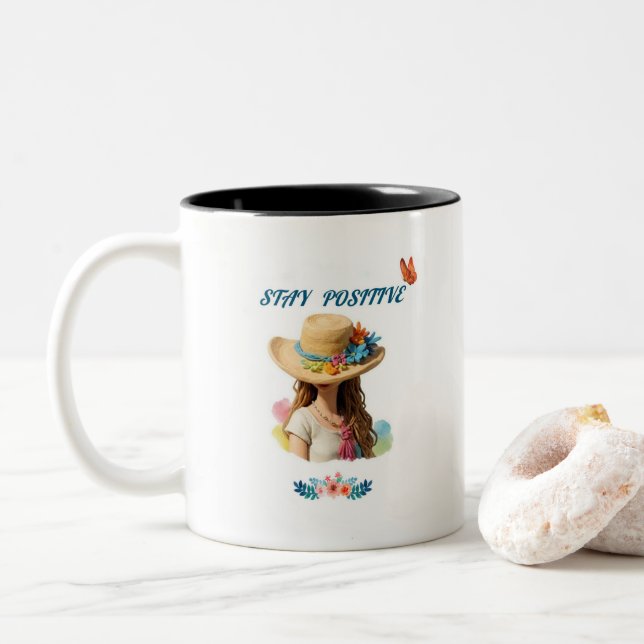 Taza Bicolor permanecer como citas positivas mug . (Con donut)