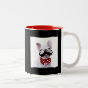 Taza Bicolor Perrito francés del bulldog con el bigote