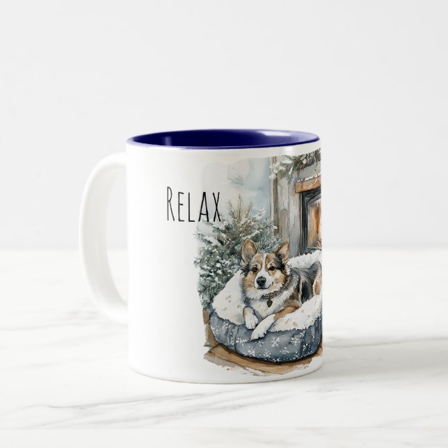 Taza Bicolor Perro Acogedor Chimenea Relajante (Anverso izquierdo)