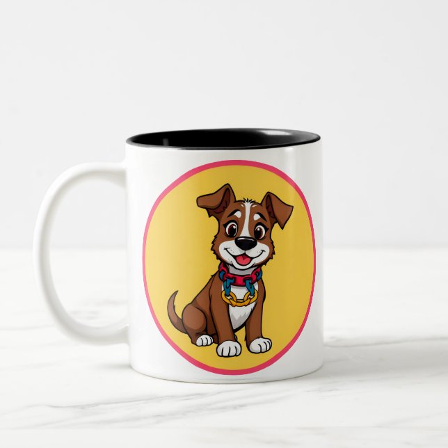 Taza Bicolor Perro animado lindo con collar (Izquierda)