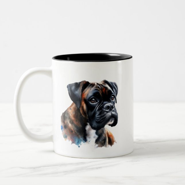 Taza Bicolor Perro Boxer en acuarela (Izquierda)